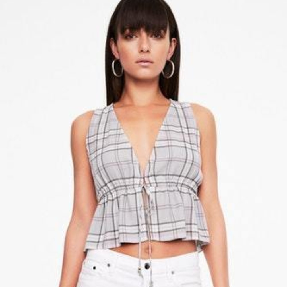 AFRM Maiden Tie Front Tank Top Plaid NWOT
